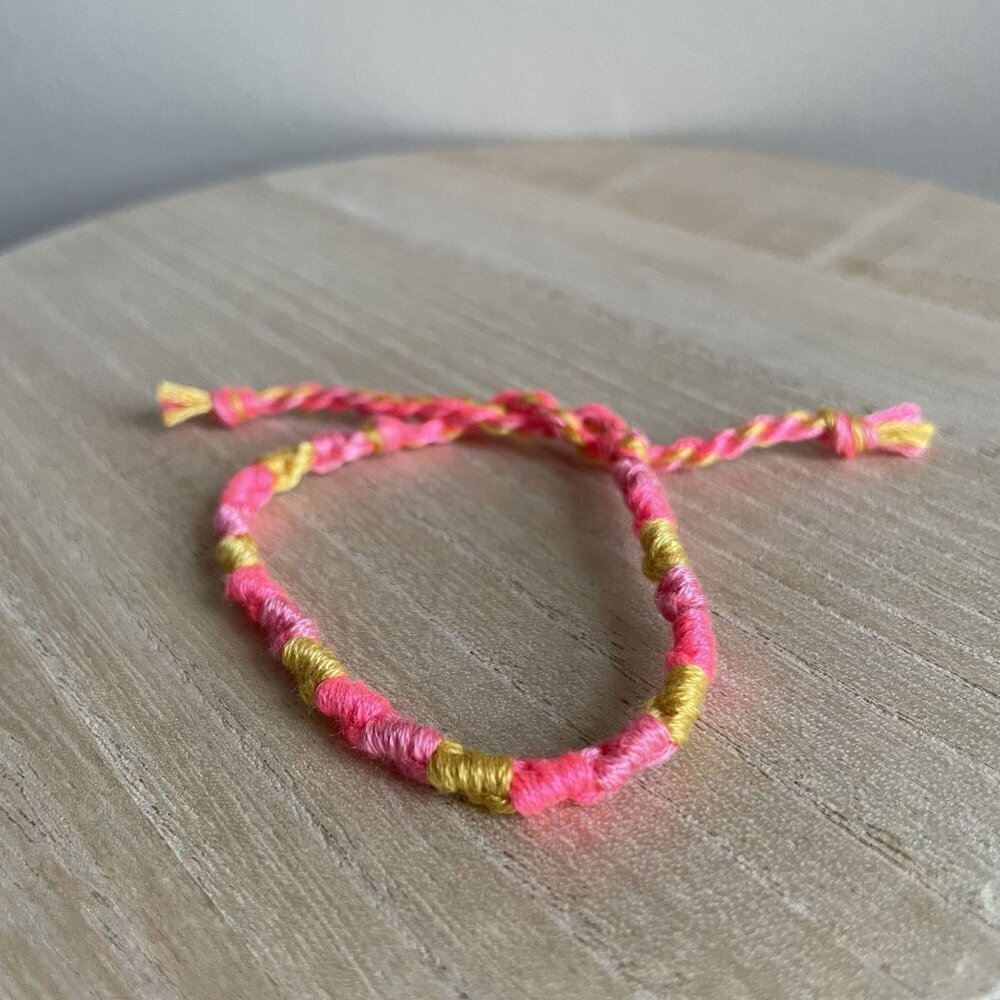 Ren Woven Friendship Bracelet Anklet OS Pink Yellow Women Cotton Handmade